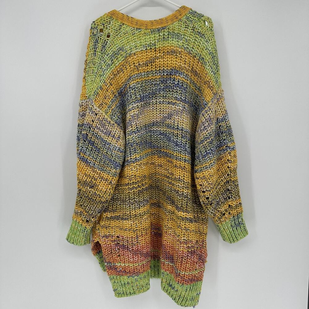 Free People Cardigan Sweater Womens Large Multicolor Open Knit Boho Pockets - Picture 8 of 9